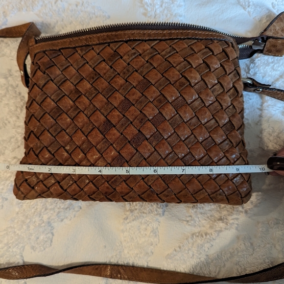 Macon Collection Cognac Leather Woven Crossbody - Picture 8 of 12